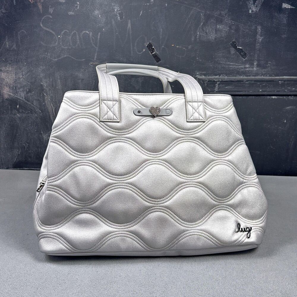 Lug Tempo Tote Bag Womens Silver Quilted Wave Shoulder Handbag RFID Pocket Gray